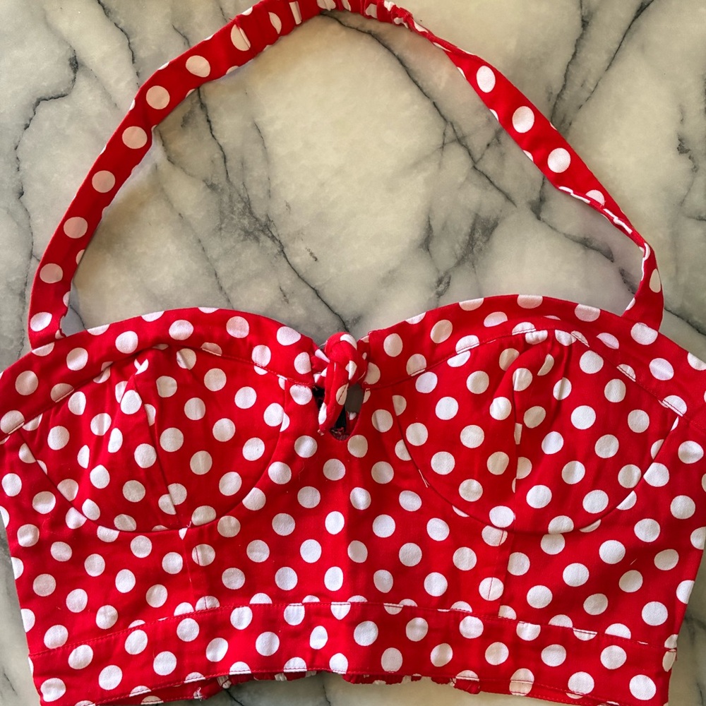 Bebe Red and White Polka Dot Halter Top